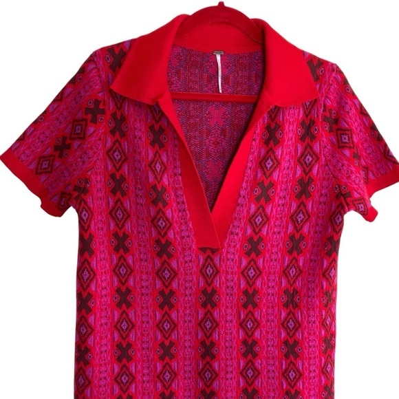 Free People Kitt Mini Dress Wool Blend Knitted Berry Combo Retro Boho 70s Sz M - Picture 4 of 16